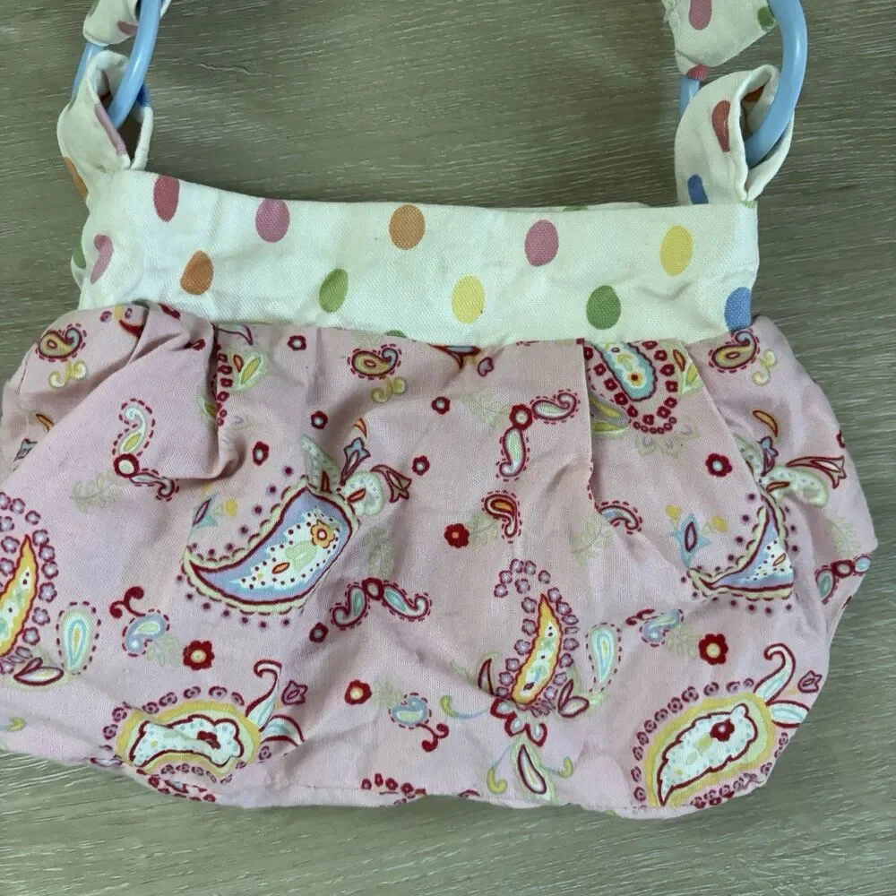 POMME Kids Girls Womens Pink Paisley Polka Dot Canvas Shoulder Bag Purse